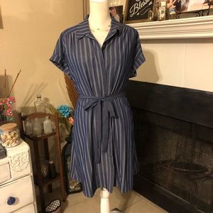 Chambray Striped Shirt Dress Duster (B22)